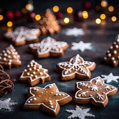 Obraz na płótnie Canvas Christmas Star-Shaped Cookies on a Green Background