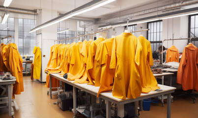 large bright workshop for the production of women's outerwear 