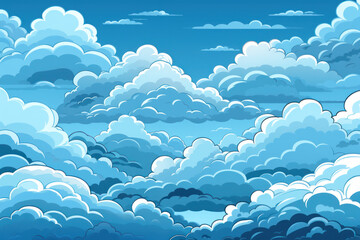 Cartoon illustration of blue clouds in the sky - obrazy, fototapety, plakaty