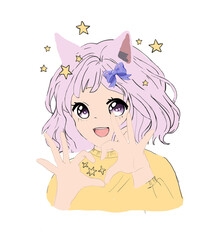 cute anime girl vector illustration, graphic print,pink hair ,anime style character Can be used for stickers, badges, prints