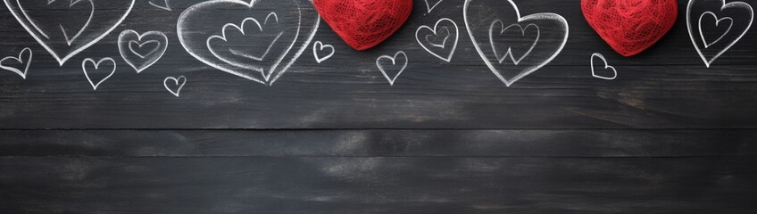 A chalkboard style Valentine's card with a heart outline and a spacious area for a personalized chalk-written message. - obrazy, fototapety, plakaty