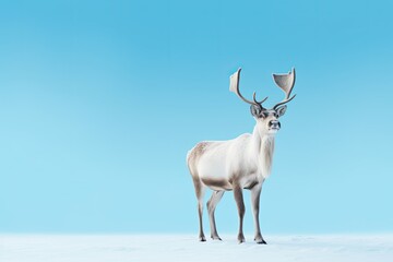 Striking White Elk with Large Antlers in a Blue Sky