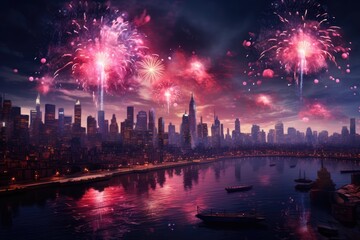 Fototapeta na wymiar New York City's Spectacular Fireworks Display Over the Hudson River