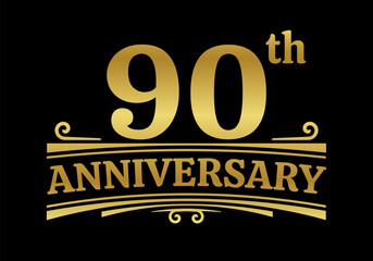 90 years anniversary logo, icon or badge. 90th birthday, jubilee celebration, wedding, invitation card design element. Vector illustration.