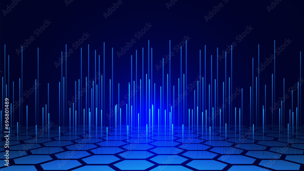 Poster abstract glowing line with perspective hexagons for high speed internet connection and digital data 