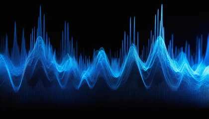 Gordijnen blue sound waves on black background © Bryson
