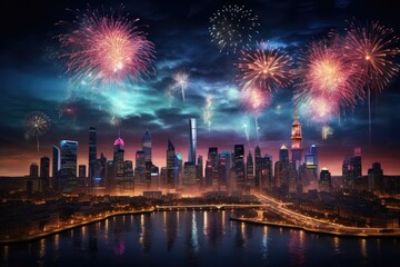 Fabulous Fireworks Display Over a City Skyline