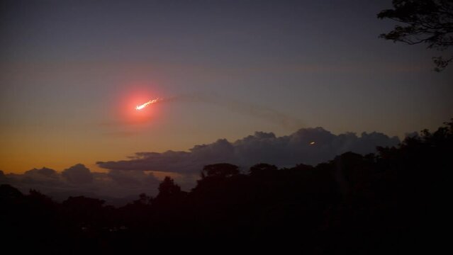 Meteorite falls to earth. Sunrise Red metorit