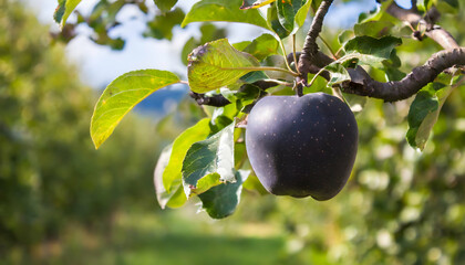 Unique black Apple on tree