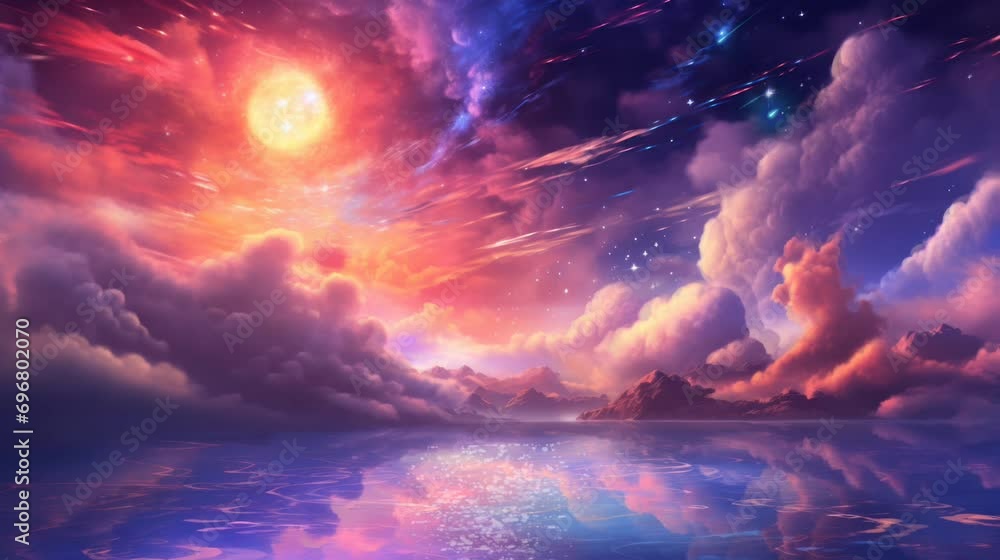 Wall mural sunset in the clouds. seamless looping time-lapse virtual video animation background.