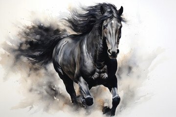 Obraz na płótnie Canvas black horse running painting illustration