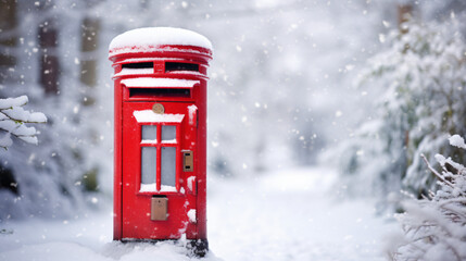 Red postbox or mailbox in the snow - obrazy, fototapety, plakaty