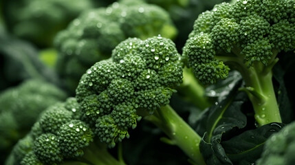 Fresh green broccoli florets close up and textured