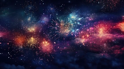 Vibrant Fireworks Display in the Night Sky - obrazy, fototapety, plakaty