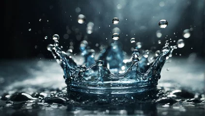 Fotobehang _Blue_water_droplets_making_crown_shaped © Mubasher 