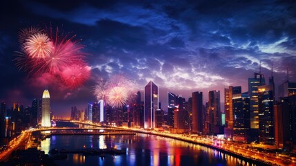 Dazzling Fireworks Display Over a City's Waterfront