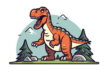 Roaring tyrannosaurus. Mesozoic era carnivorous dinosaur. Vector illustration