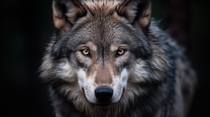 Majestic Portrait Of A Gray Wolf Also Known As Canis Lupus