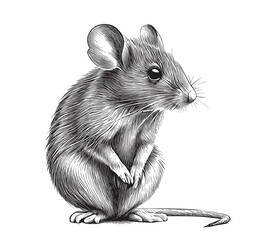 Cute mouse hand drawn sketch illustration Wild rodents - obrazy, fototapety, plakaty