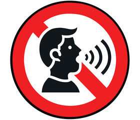 Prohibition sign - It is forbidden to speak loudly. Stop talking sign. Vector illustration. Stop talking vector sign on white background