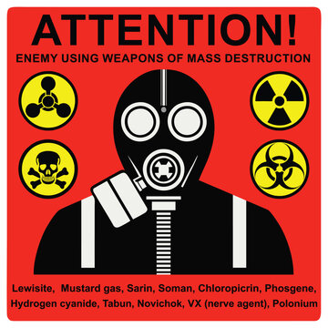 Attention, the enemy is using weapons of mass destruction. Information sign. Vector graphics