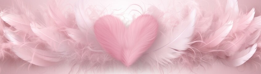 A Valentine's card with a background of soft pink feathers, and a central, heart-shaped blank space for expressing affection.