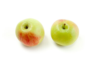Two green apples isolated on white background with clipping path..