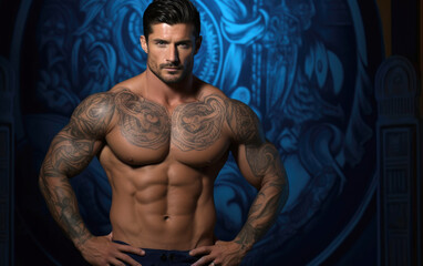 Fototapeta na wymiar Handsome muscular man in gym posing