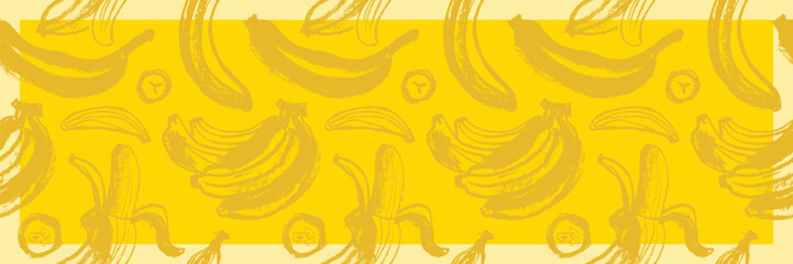 Vector banana seamless pattern for tropical banner design. Banana background. Naive hand-drawn crayons fruit backdrop. Bananas ornament. - obrazy, fototapety, plakaty