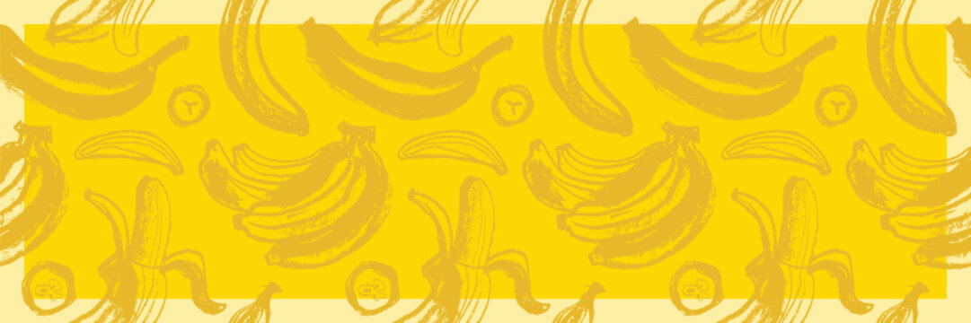 Vector banana seamless pattern for tropical banner design. Banana background. Naive hand-drawn crayons fruit backdrop. Bananas ornament.