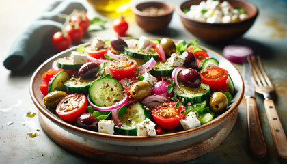 Fototapeta na wymiar Macro Photography of a Fresh Mediterranean Vegan Salad