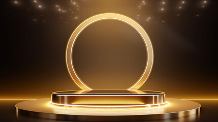 Abstract shiny color gold Circle Frame and Podium