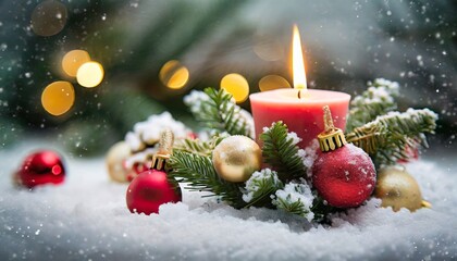 Fototapeta na wymiar christmas decoration with candle and snow