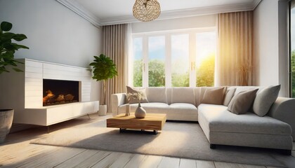 cozy modern bright light living room with sofa generative ai