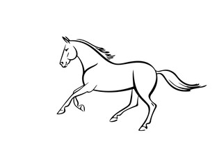 Stylized cantering horse, vector line art