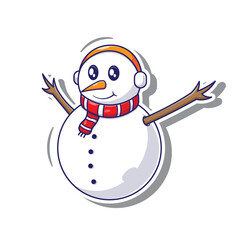 Snowman cartoon sticker template character isolated. flat design isolated for winter celebrate
