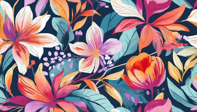 hand drawn bright floral abstract print artistic seamless pattern fashionable template for design generative ai