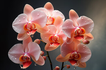 a collection of peach fuzz orchids flowers, beautiful peach fuzz orchid flower blooming at rainy season. color of the year 2024, With Copy Space.