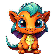 Fototapeta premium cute baby dragon smiling with big eyes clipart kids illustration transparent background for stickers 