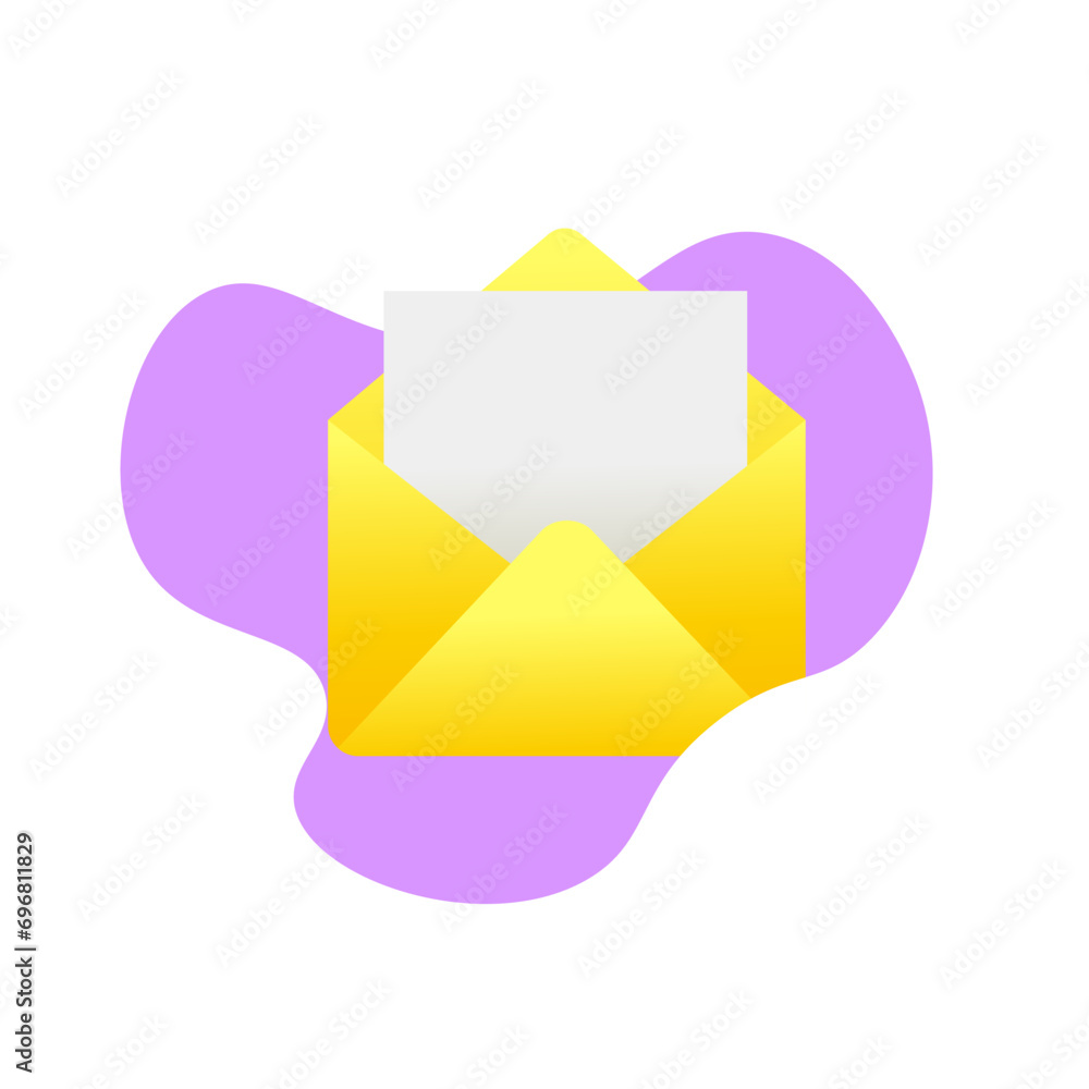 Poster envelope icon with message. flat, yellow, message envelope, envelope icon with leaf inside design. v