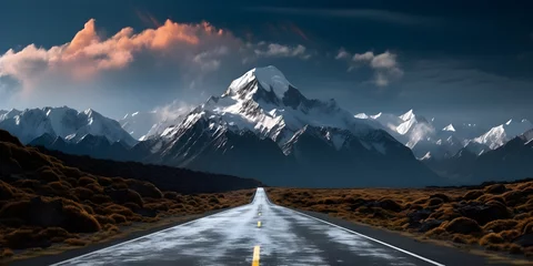 Foto op Canvas Road leading to a snowcapped mountain © Lucky Ai