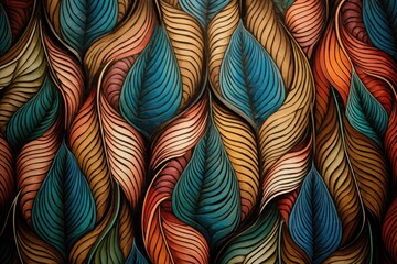 Abstract leaf pattern with brown and blue colors. Seamless repeating wallpaper.