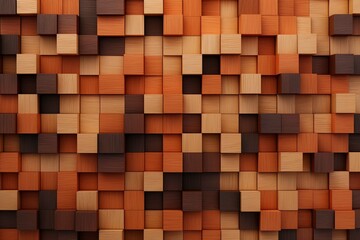 Abstract block stack wooden 3d cubes on the wall for background banner panorama - Brown wood texture for backdrop or wallpaper