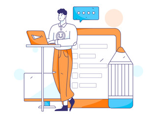 Flat vector illustration of business people operating work scene
