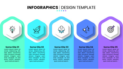 Infographic template. 5 steps in a row with hexagons