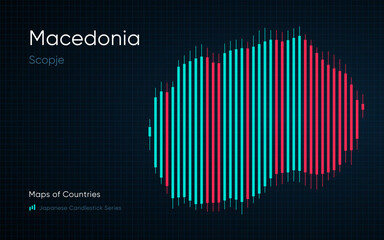 Makedonia map is shown in a chart with bars and lines. Japanese candlestick chart Series