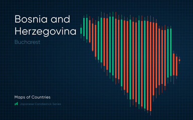 Bosnia and herzegovina map is shown in a chart with bars and lines. Japanese candlestick chart Series	