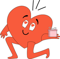 Hand drawn heart character making a proposal