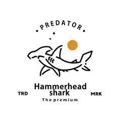 vintage retro hipster hammer head shark logo vector outline monoline art icon - obrazy, fototapety, plakaty