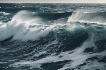 Stormy sea with big waves and splashes. Natural background.